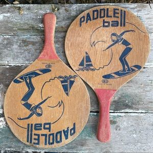 Paddle Ball Racquets Surfer Girl Wood Paddles Set of 2 HOWSCO